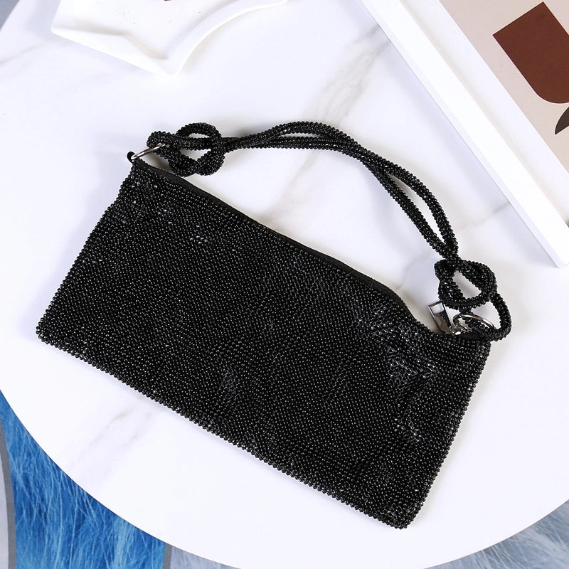 Silver Black Gold Pu Leather Solid Color Rhinestone Evening Bags