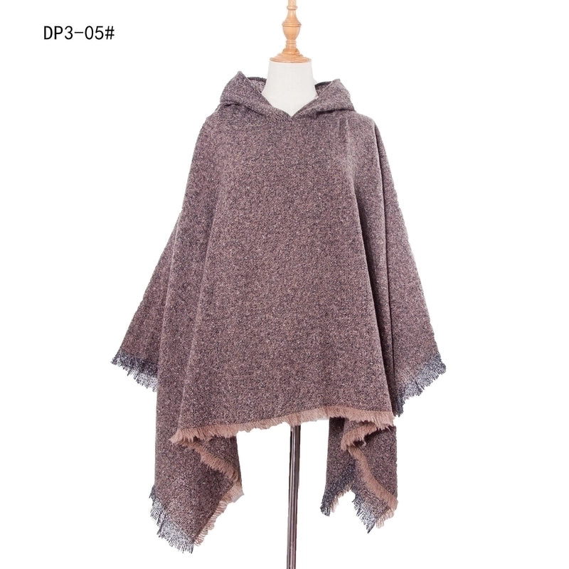 Direct Style New Shawl Ladies Autumn And Winter Flower Pure Black Pullover Hat Cape