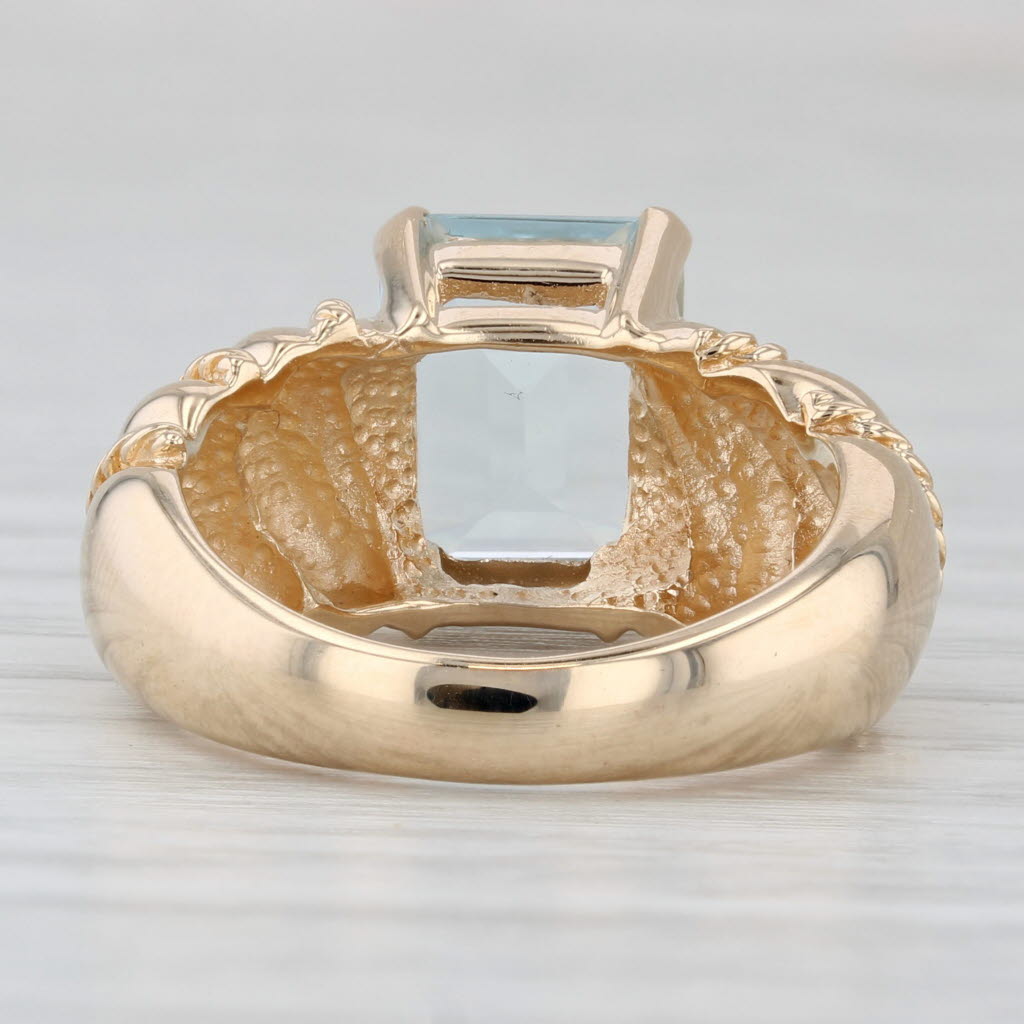 3ct Aquamarine Emerald Cut Solitaire Ring 14k Yellow Gold Size 5.75