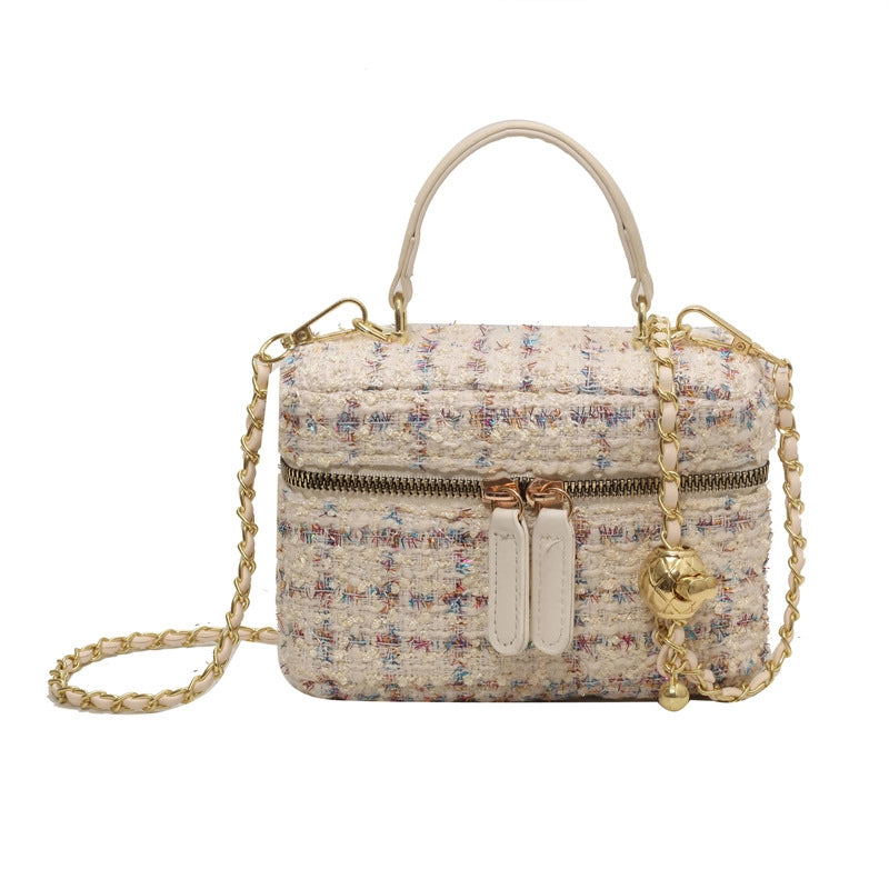 Women's Small Yarn Color Block Basic Streetwear Square Zipper Shoulder Bag Crossbody Bag Chain Bag