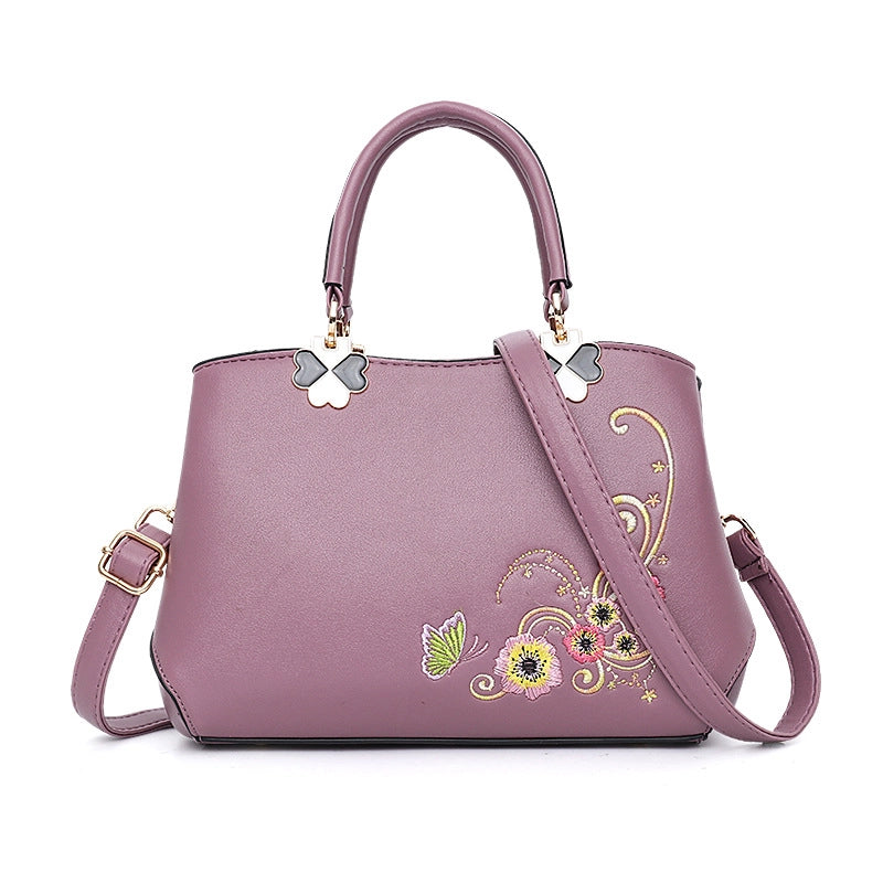Women's Pu Leather Flower Bee Classic Style Sewing Thread Bucket Zipper Handbag Crossbody Bag