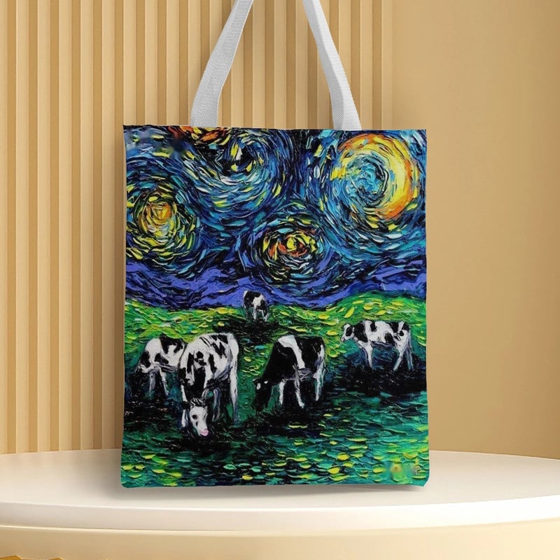 Women's Medium Canvas Animal Basic Classic Style Square Open Canvas Bag