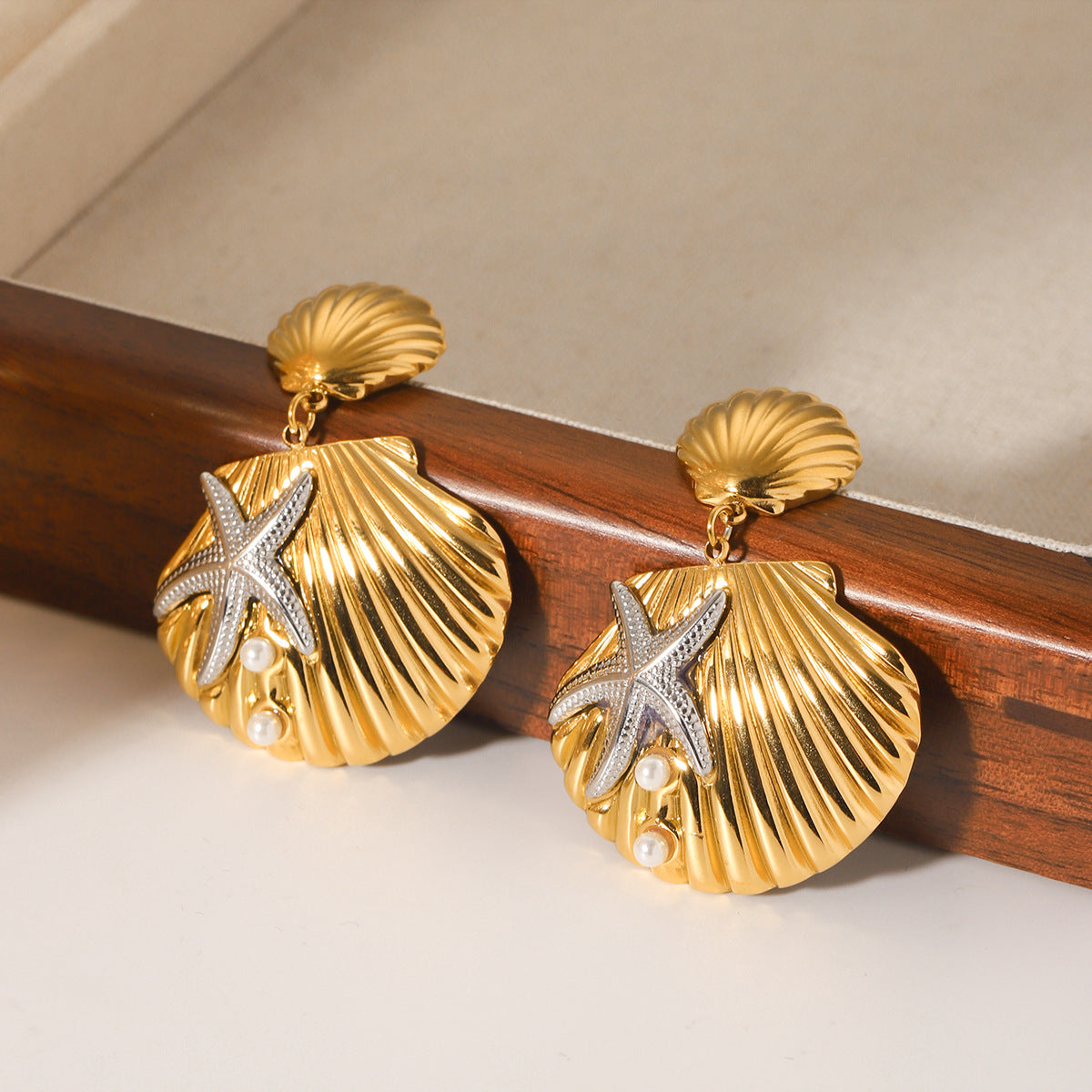 Ins Style Stainless Steel Starfish Shell Earrings Female Fashion Ocean Titanium Steel Earrings