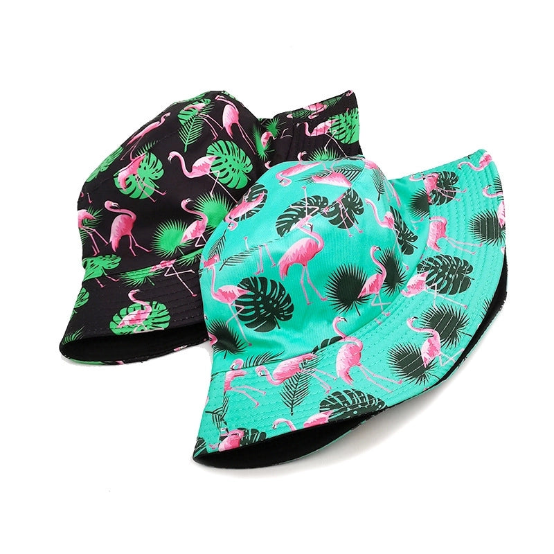 Unisex Casual Minimalist Leaves Flamingo Printing Wide Eaves Bucket Hat