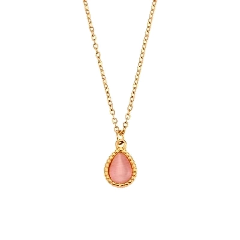 Retro Water Droplets 304 Stainless Steel Opal 18K Gold Plated Plating Pendant Necklace