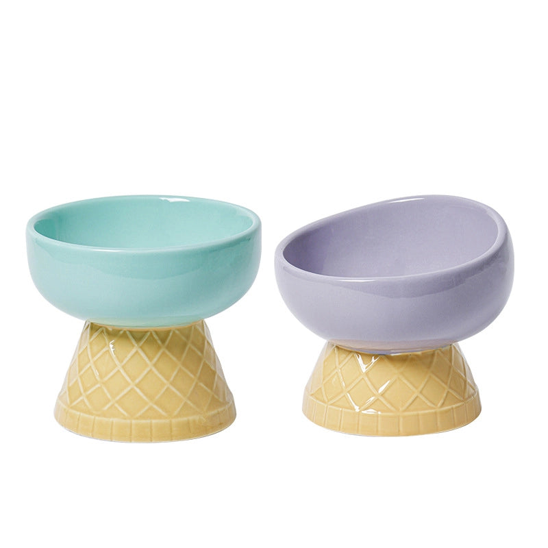Cat Bowl Ceramic Protective Cervical Spine Drinking Bowl Pet Supplies Cute Oblique Mouth Anti-knock Dog Rice Bowl Cat Food Bowl
