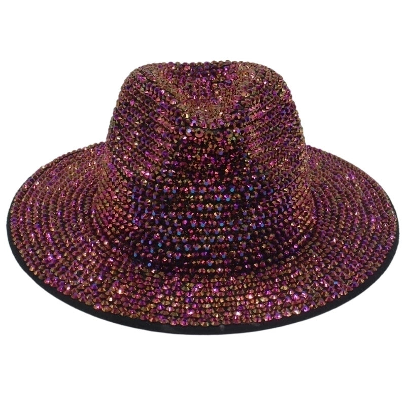 Unisex Hip-hop Retro Shiny Solid Color Rhinestone Wide Eaves Fedora Hat