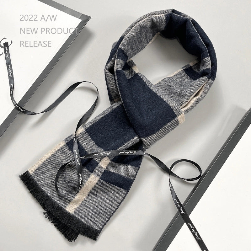 Wool Scarf Men's Plaid Winter Scarf Cashmere Scarf High-end Gifts Warm