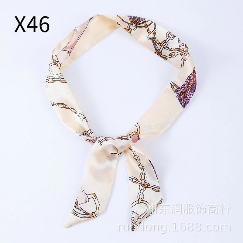 Silk Scarf Long Beveled Small Silk Scarf Double-layer Hair Belt Ribbon Decoration Tie Bag Hand Gift Box Silk Scarf