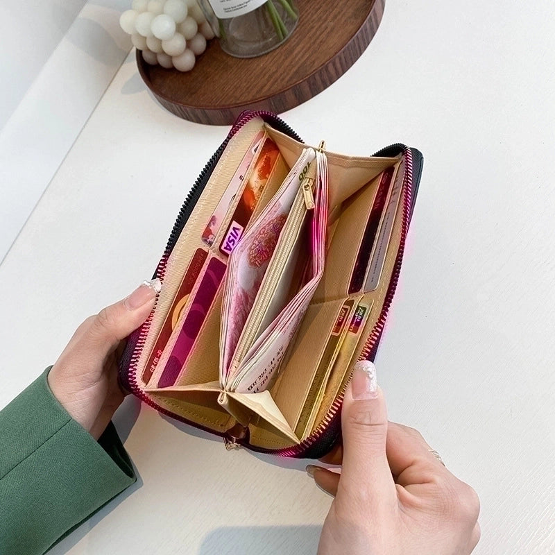 Women's Stripe Lingge Pu Leather Zipper Wallets