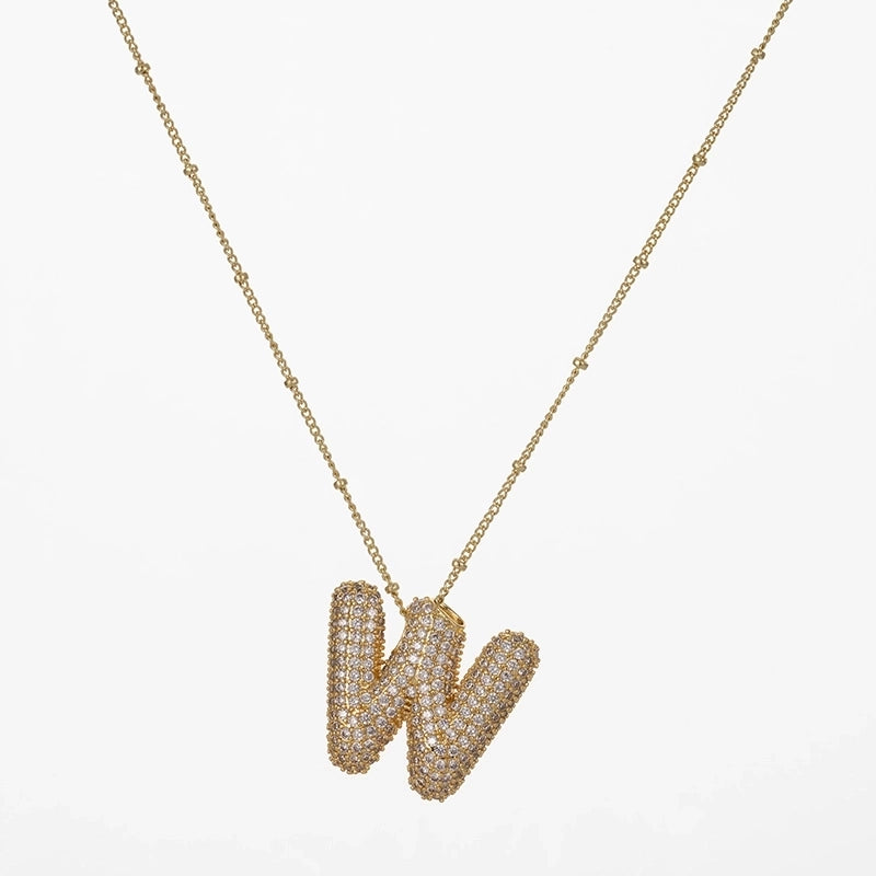 Copper Gold Plated Silver Plated IG Style Minimalist Plating Inlay Letter Zircon Pendant Necklace