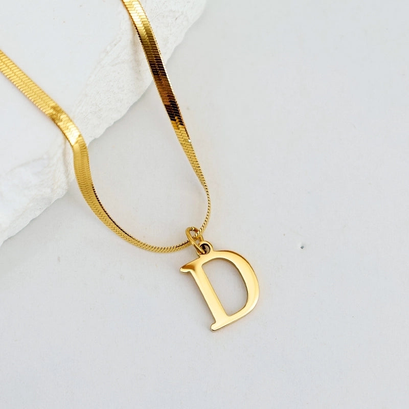 304 Stainless Steel 18K Gold Plated Luxurious Commute Letter Pendant Necklace