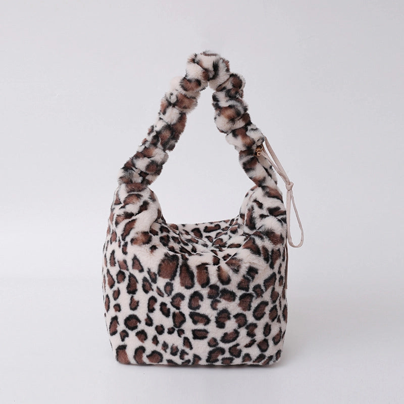 Spring And Summer New Leopard Print Fur Bag Female Fashion Shoulder Dumpling Bag Zebra Pattern Messenger Bag Plush Bag