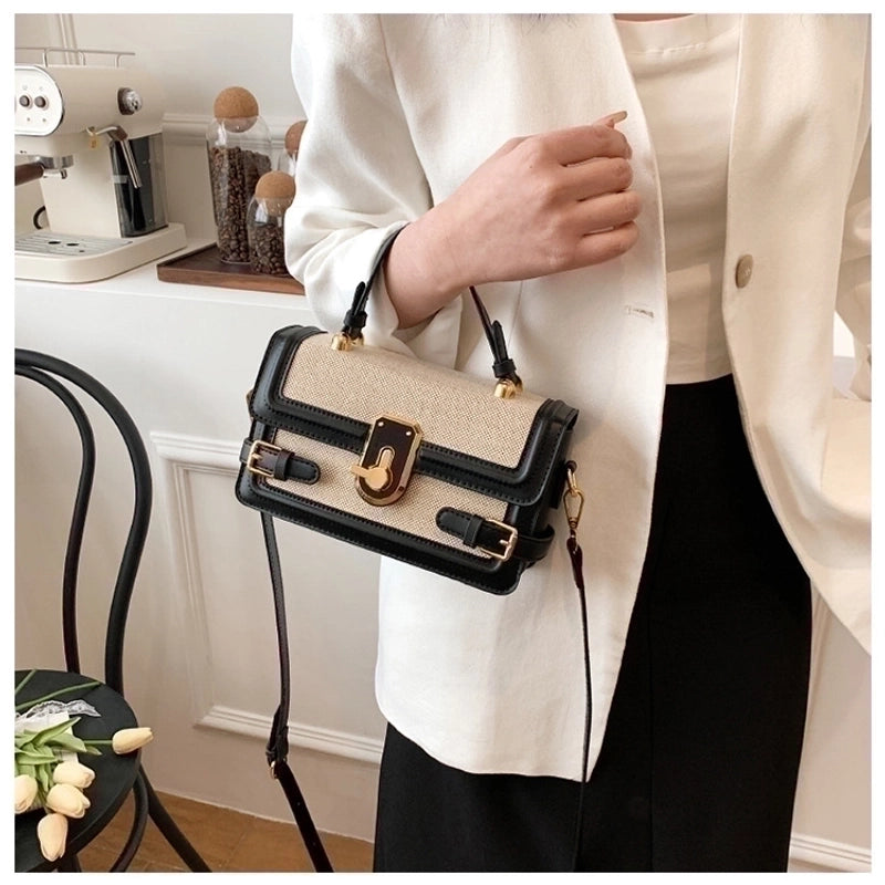 Women's Small Pu Leather Plaid Vintage Style Lock Clasp Handbag