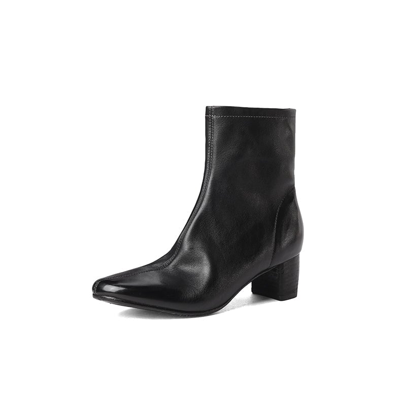 Horse Leather Western Boots Short Boots Side Zip For Women In Black/Brown/Apricot