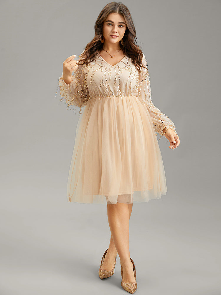Sequin Mesh Patchwork Tassel Dress