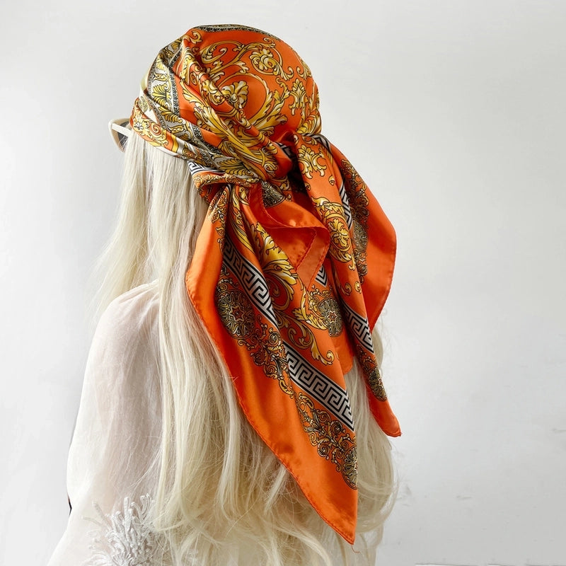 Women's Casual Printing Forest Satin Silk Scarf Kerchief Shawl