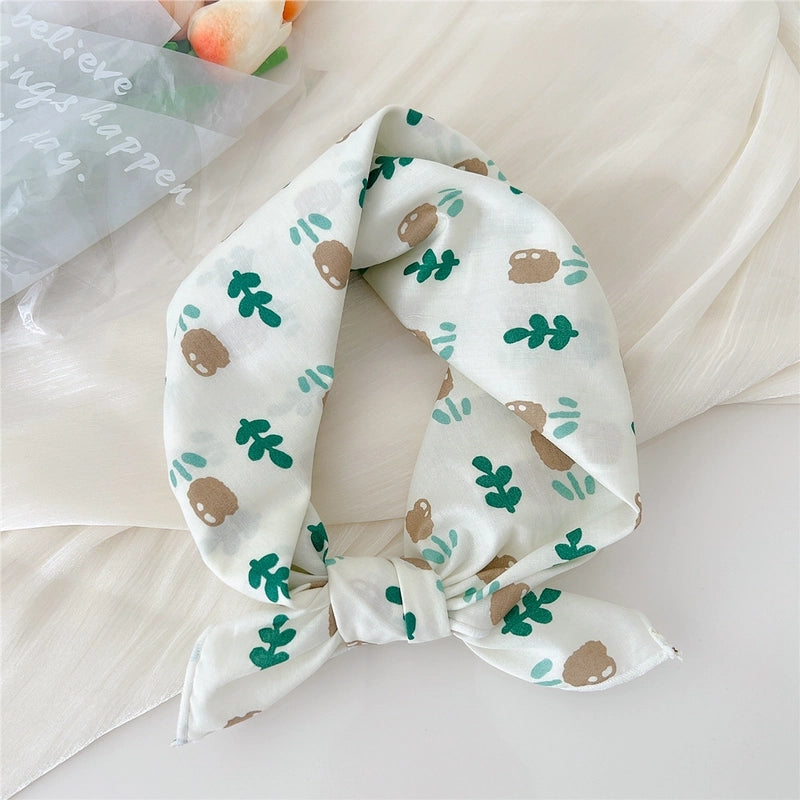 Women's Elegant Sweet Ditsy Floral Polka Dots Heart Shape Polyester Silk Scarf