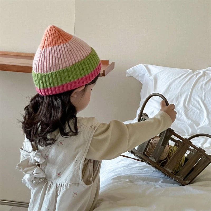 Children Unisex Streetwear Color Block Wool Cap