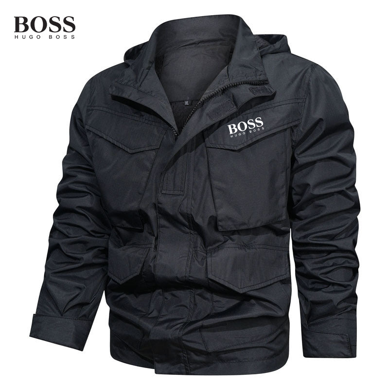 Boss Men-s Outdoor Waterproof Mid-Length Hooded Jacket