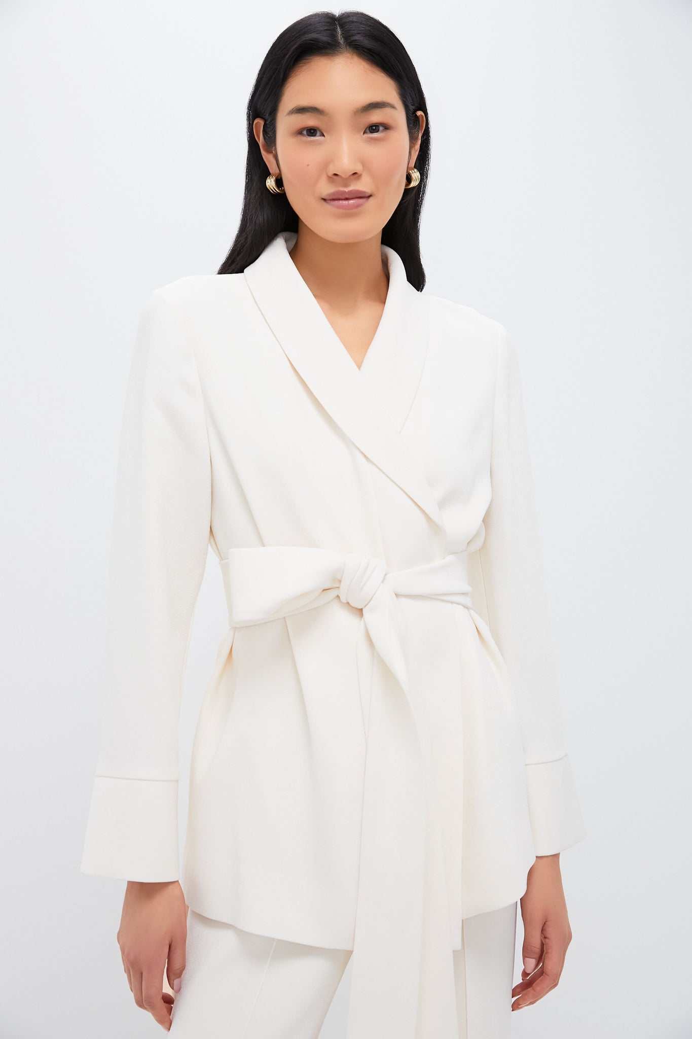 Pearl White Crepe Talia Wrap Blazer