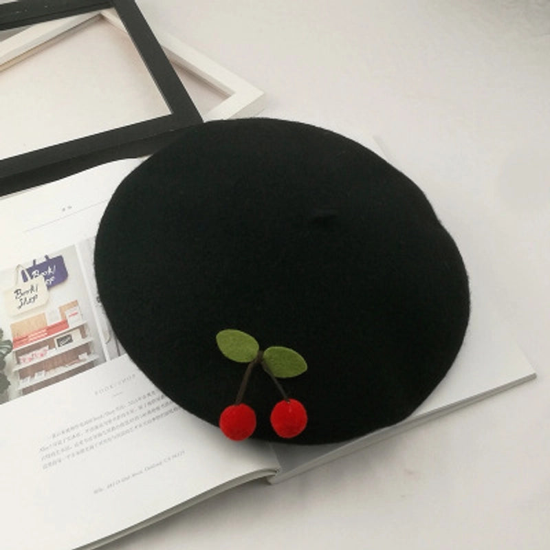2 Pieces Women's Elegant Pastoral Cherry Eaveless Beret Hat