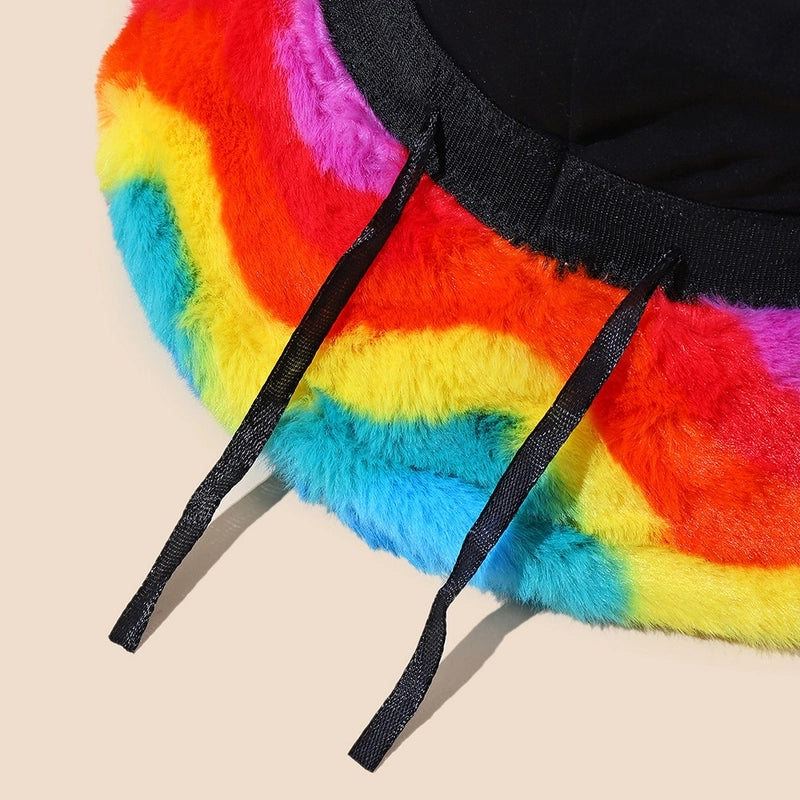 Unisex Retro Rainbow Leopard Wide Eaves Bucket Hat