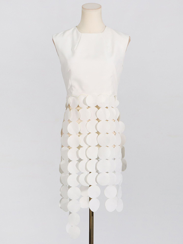 Sleeveless Polka-Dot Solid Color Split-Joint Tasseled Round-Neck Vest Top