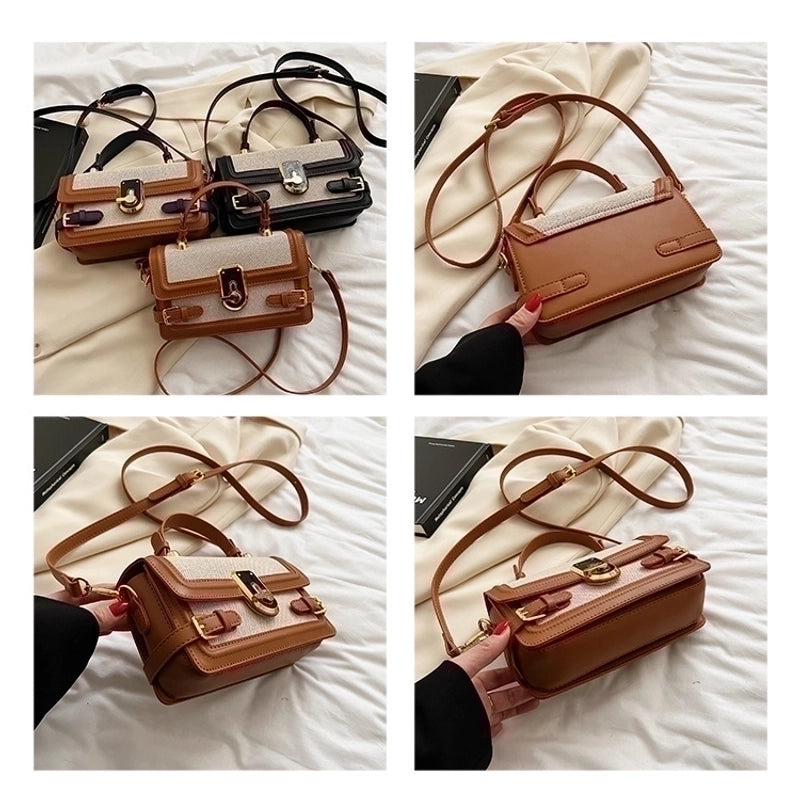 Women's Small Pu Leather Plaid Vintage Style Lock Clasp Handbag