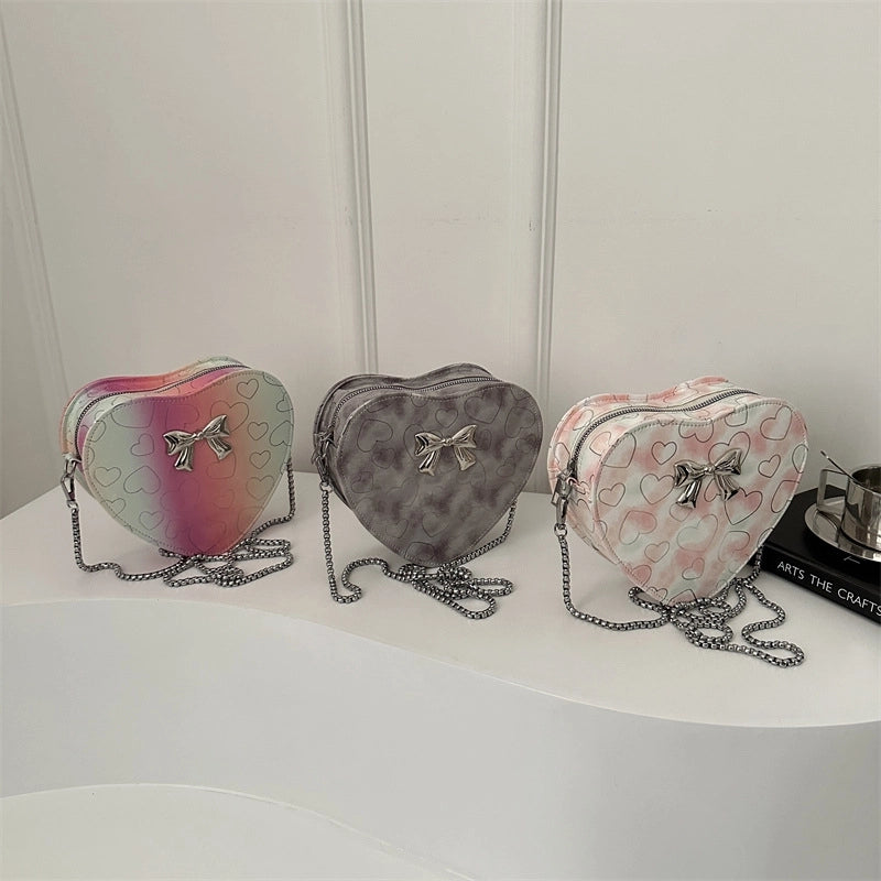 Women's Medium PU Heart Shape Streetwear Heart-shaped Zipper Shoulder Bag