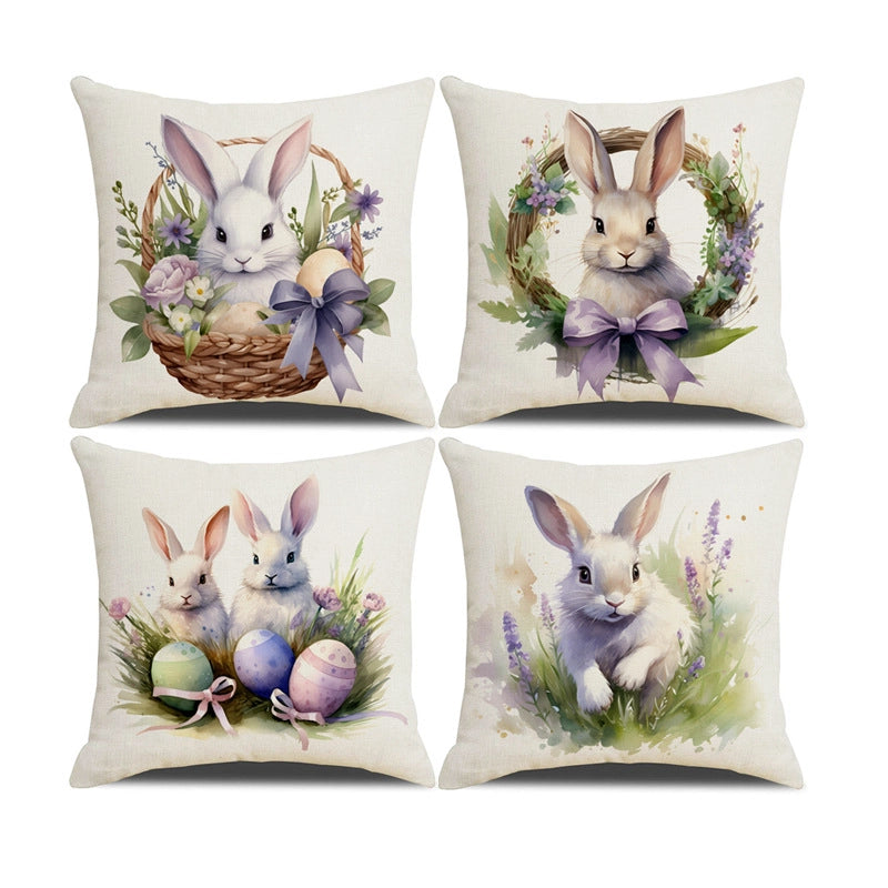 Easter Minimalist Classic Style Rabbit Linen Pillow Cases Couch & Sofa Decor