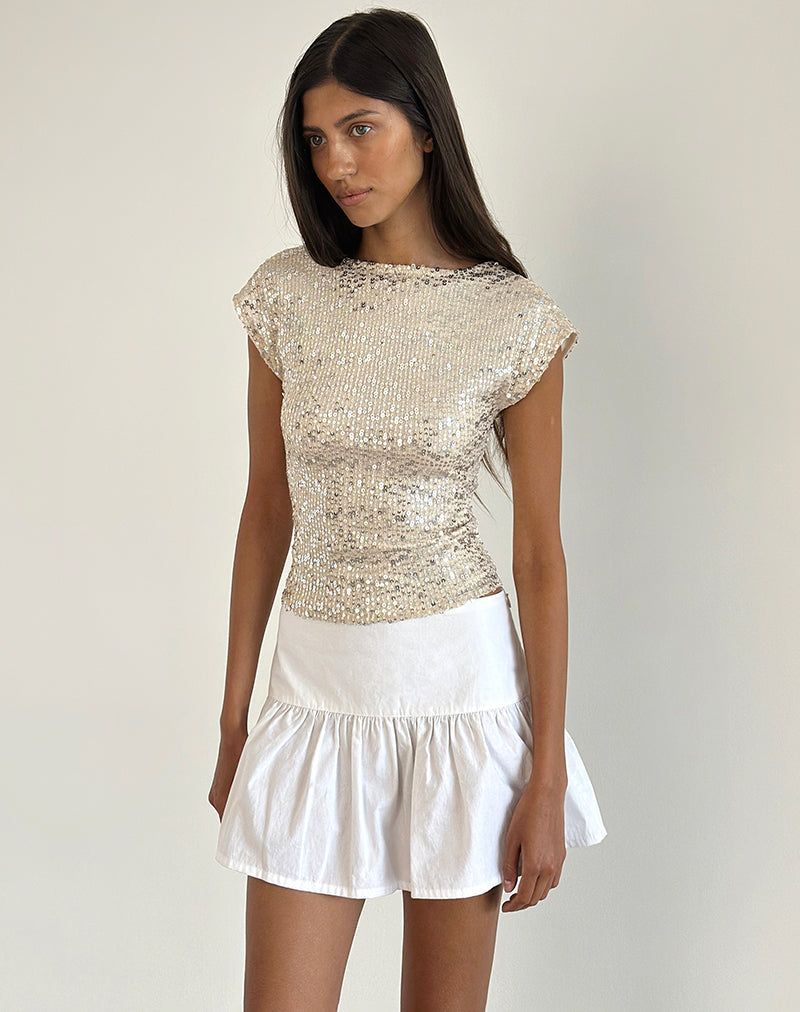 Erika Backless Top in Neutral Sequin