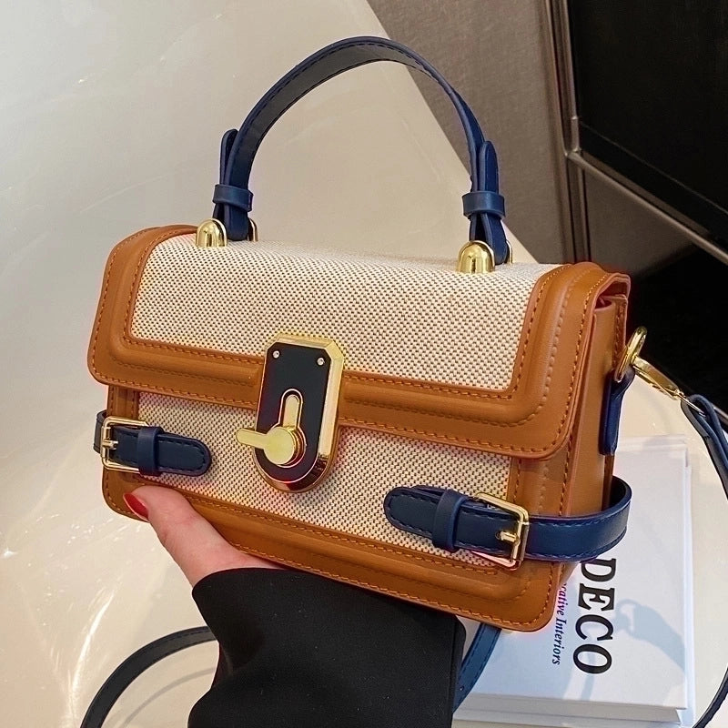 Women's Small Pu Leather Plaid Vintage Style Lock Clasp Handbag