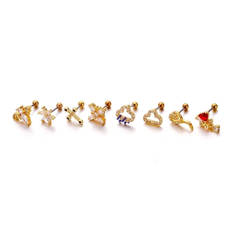 Ear Cartilage Rings & Studs Fashion Geometric 316L Stainless Steel  Copper Plating Zircon