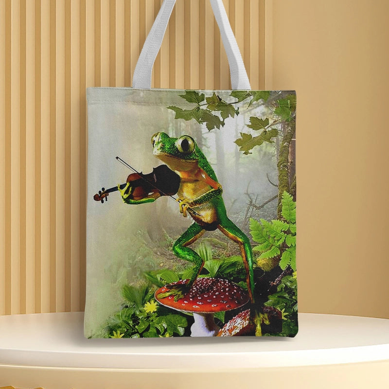 Women's Canvas Cartoon Frog Basic Classic Style Square Open Canvas Bag