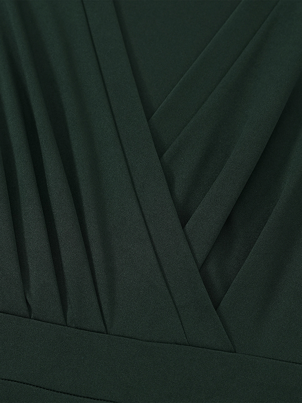 A-Line Long Sleeves Gauze Pleated Split-Joint V-Neck Midi Dresses