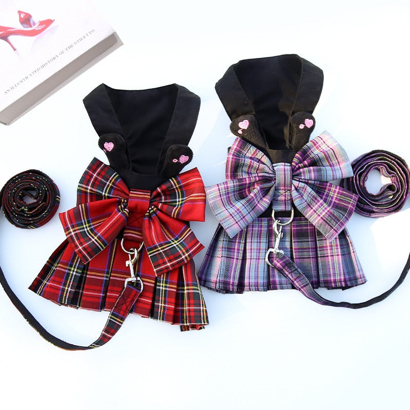 Vintage Plaid Dog Harness With Leash Set