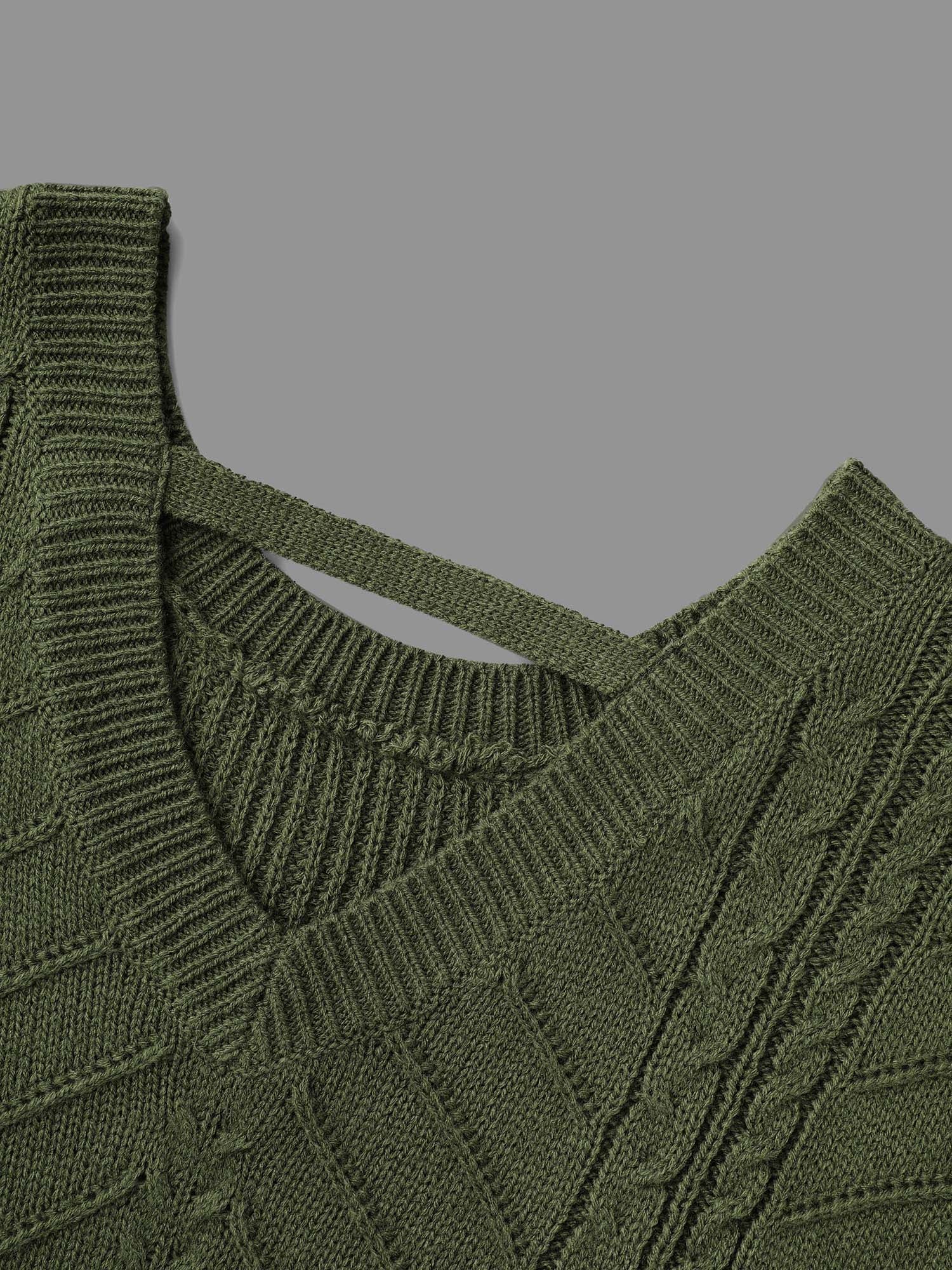 Plain Hollow Out Cable Knit Pullover