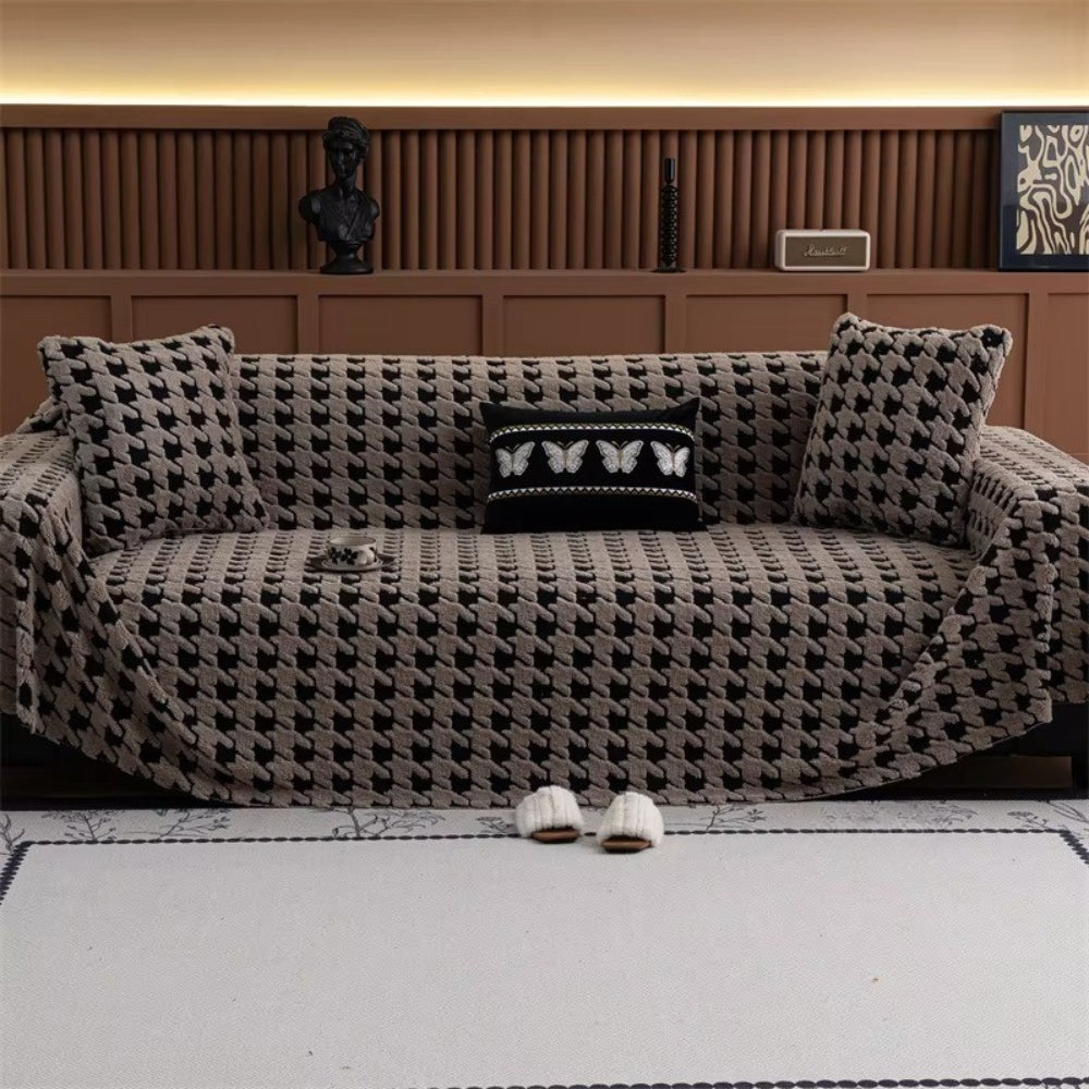Houndstooth Plush Sofa Cover