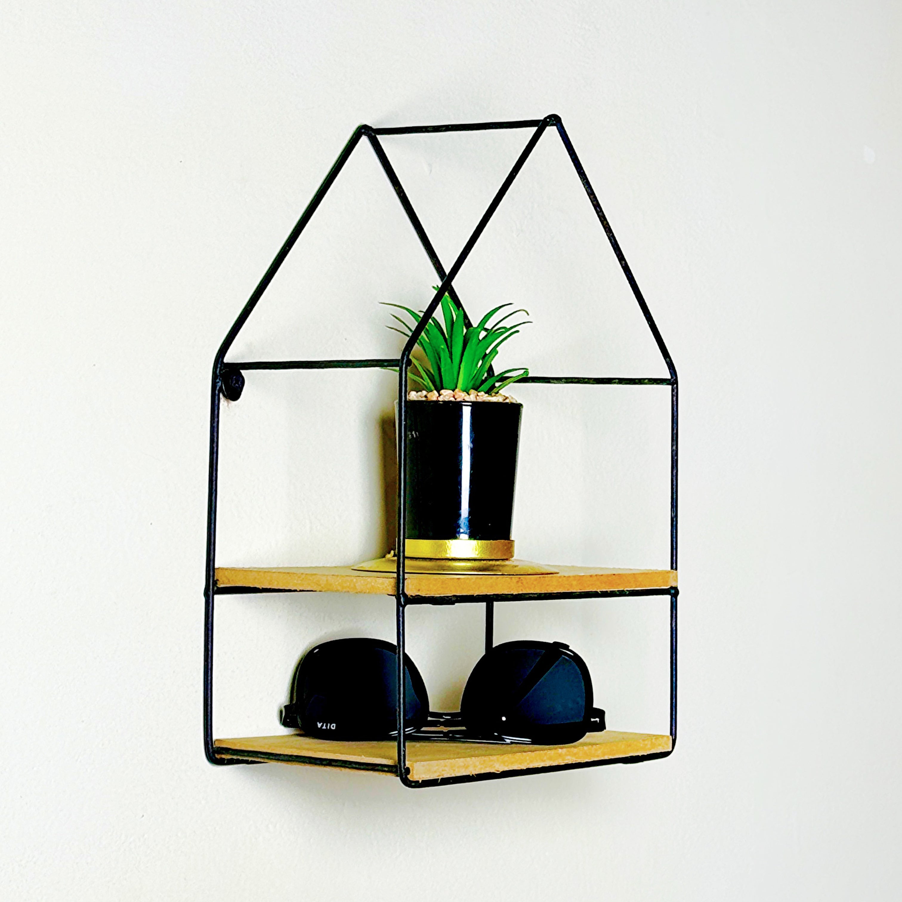 HUT-STYLE WALL SHELF - DOUBLE WOODEN LAYER STYLE