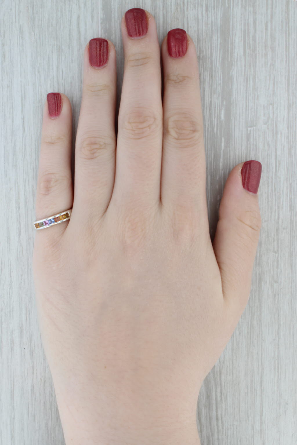 0.91ctw Rainbow Sapphires Ring Sterling Silver Size 6.25 Stackable Band COA