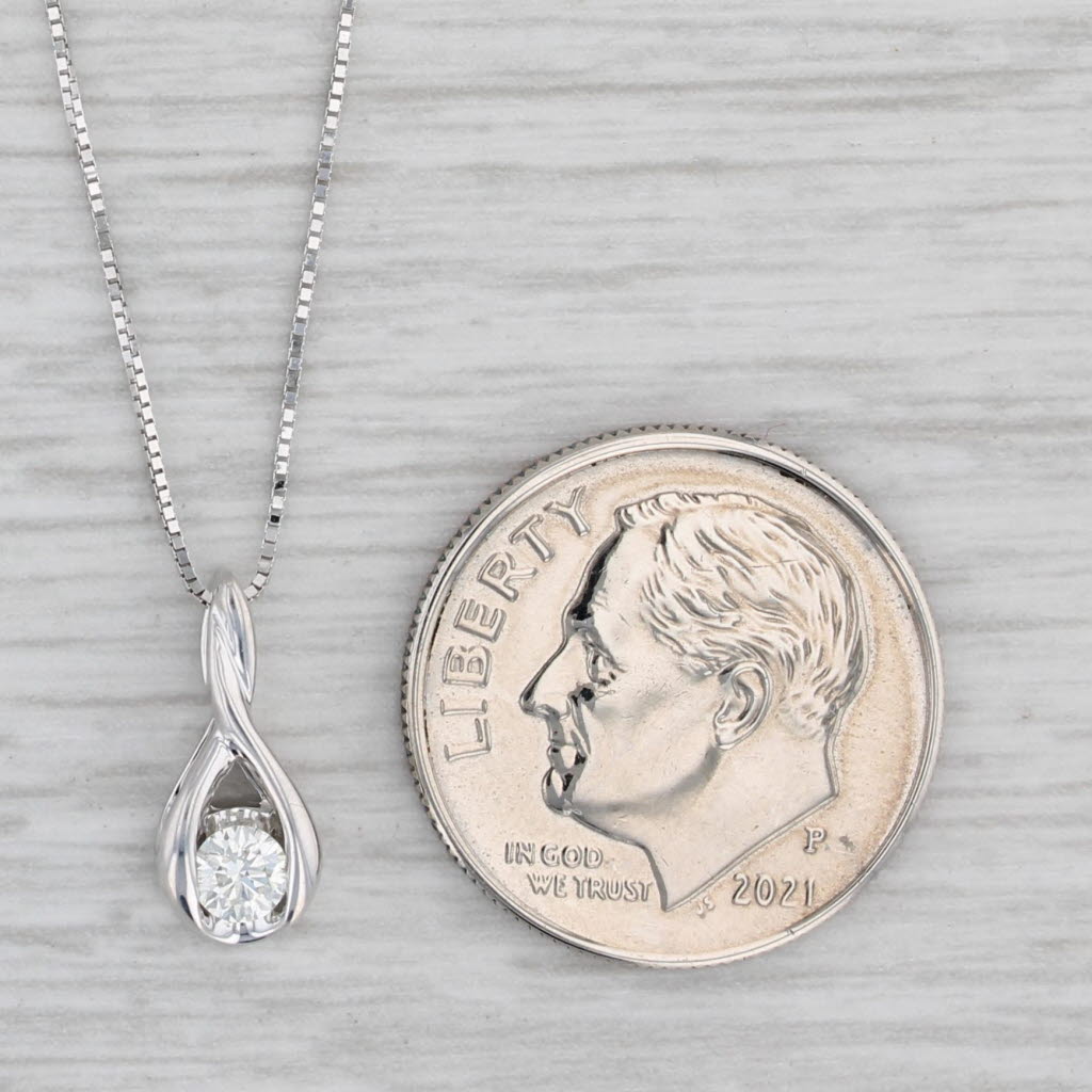 0.12ct Round Diamond Solitaire Pendant Necklace 14k White Gold 18 Box Chain