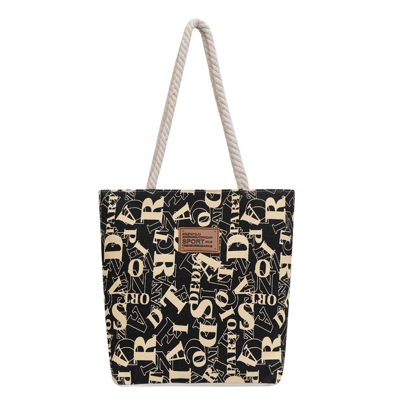 Women's Large Canvas Letter Streetwear Square Zipper Tote Bag