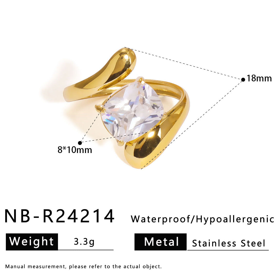 Retro Design Shiny Zircon Ring Stainless Steel Ring Open Personality Niche Jewelry