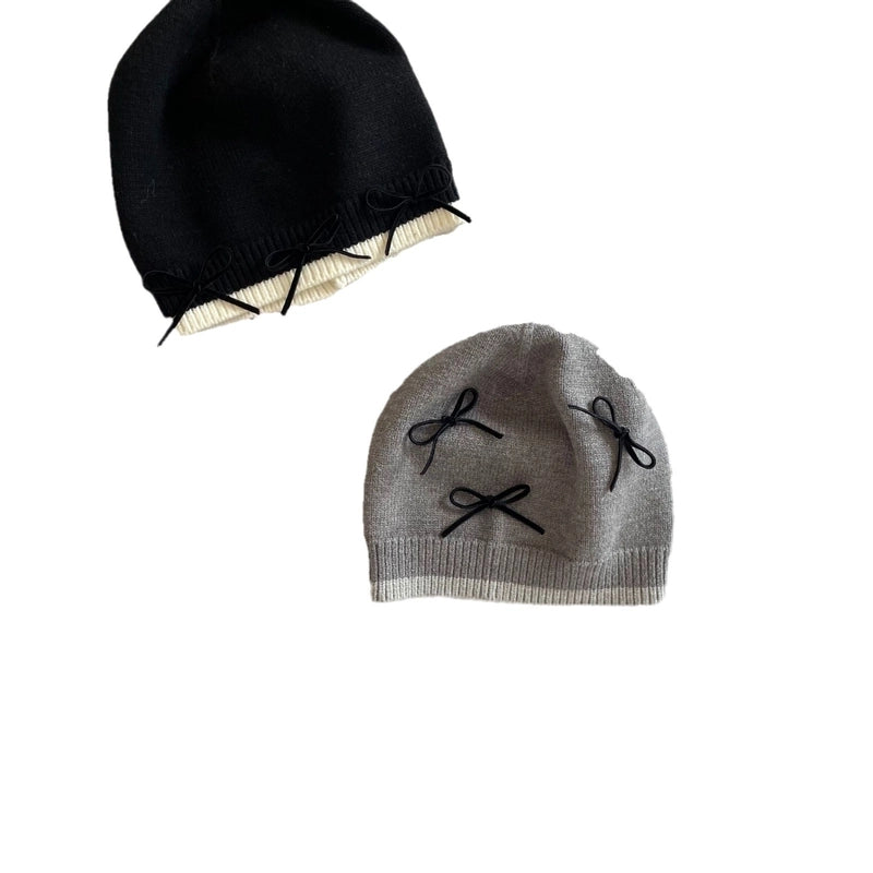 Children Unisex Sweet Bow Knot Jacquard Wool Cap
