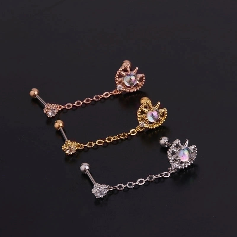 Ear Cartilage Rings & Studs Fashion Geometric 316L Stainless Steel  Copper Inlaid Zircon