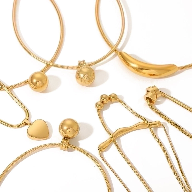 Stainless Steel 18K Gold Plated Hip-Hop Modern Style Classic Style Plating Round Heart Shape Ball Necklace