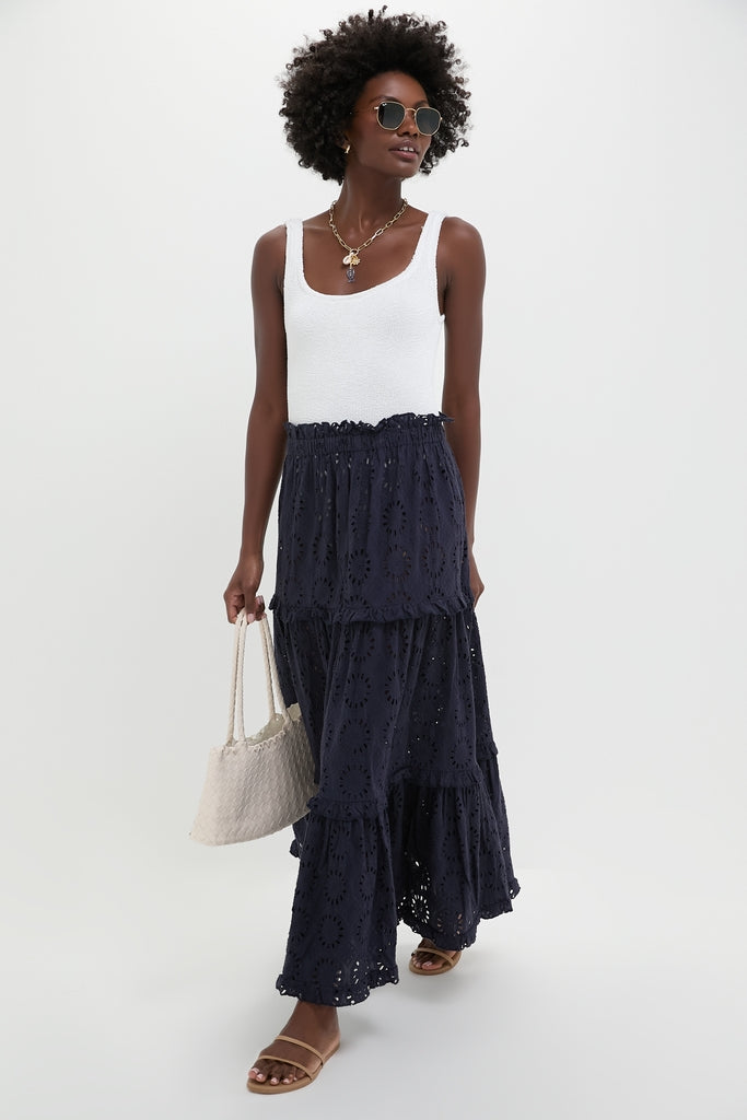 Navy Eyelet Prado Skirt