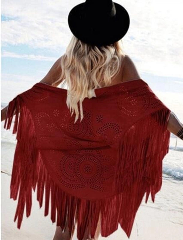 Shawl Summer New Women's Top Tassel Shawl Retro Simple Suede Cape Production