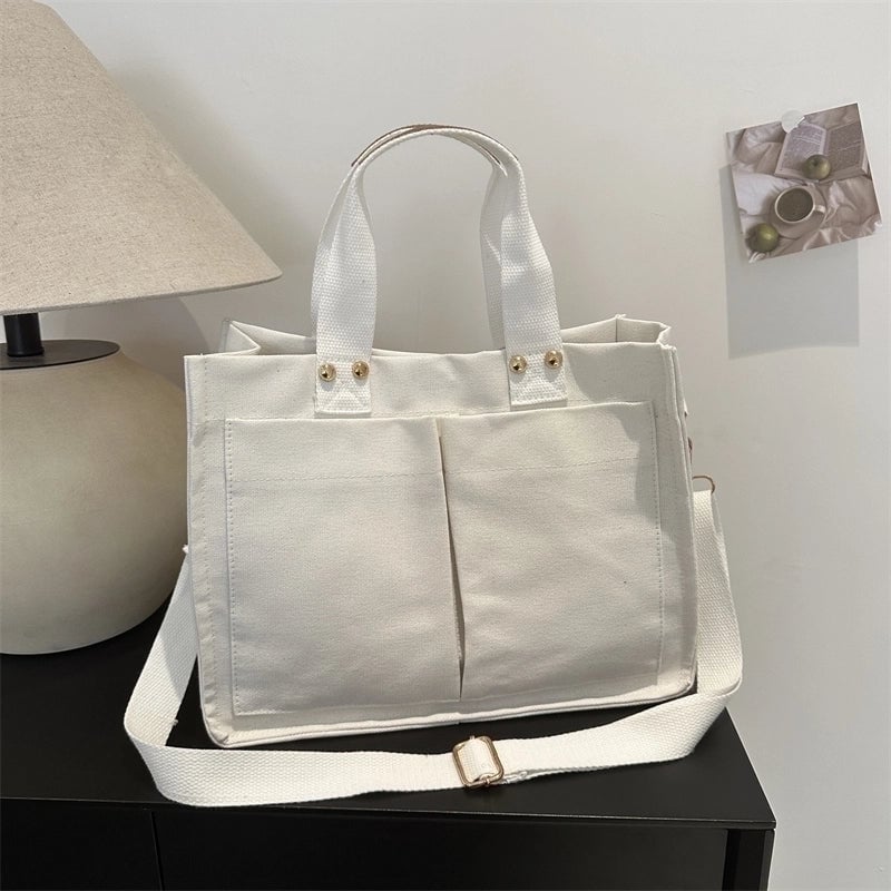 Women's Canvas Solid Color Classic Style Square Zipper Shoulder Bag